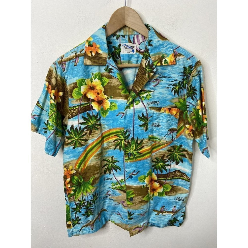 Vintage Pacific Isle Creations Men S Hawaiian‎ Shirt Rainbow Aloha Cotton